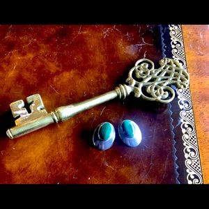 Vintage Malachite and Sterling Silver Earrings